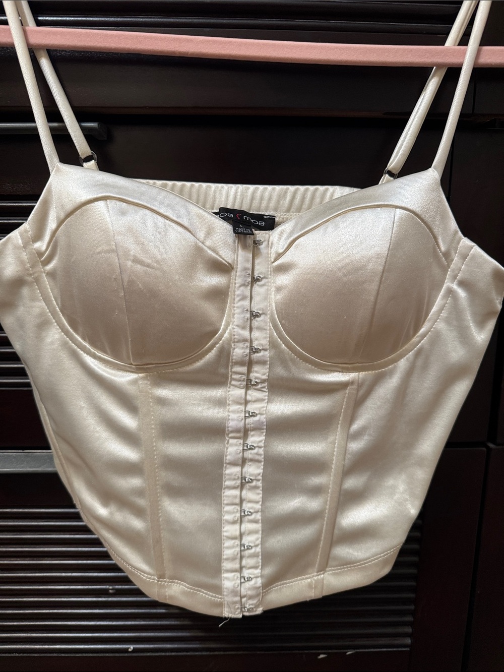 Moa Moa Ivory Satin Bustier Tank Top with Hook Front